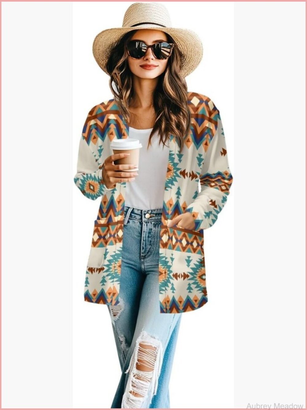 Aztec Print Cardigan Jacket Long Sleeve Lightweight Open Front